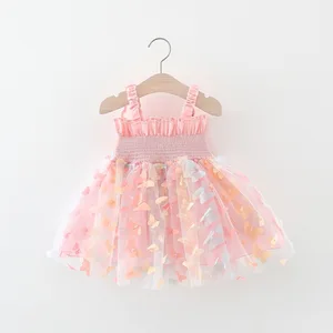 Bebê menina festa vestido de princesa verão criança 3d fada borboleta asas pendurado cinta malha bonito moda vestido 8 principais vendas vestido 1 ano bebe borboleta - №1