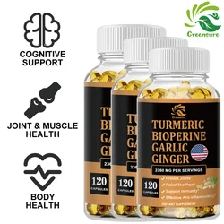 Greensure Turmeric, Ginger Root, Garlic Pills, Black Pepper Capsule for Joint, Digestion & Immune Support - 60/120 Capsules