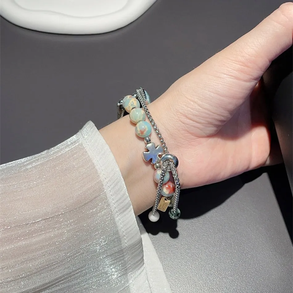 Correa para Xiaomi Mi Band 8 7 6 5, pulsera de cuentas con patrón de piedra de mármol de moda para Miband 5 6 4 3, pulsera de muñeca con estuche