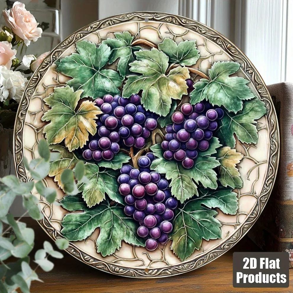 

Vibrant Grape Harvest Round Aluminum Sign (8x8 Inch) - Perfect Wall Decor for Home, Cafe, Restaurant, Graduation, Mother's Day G