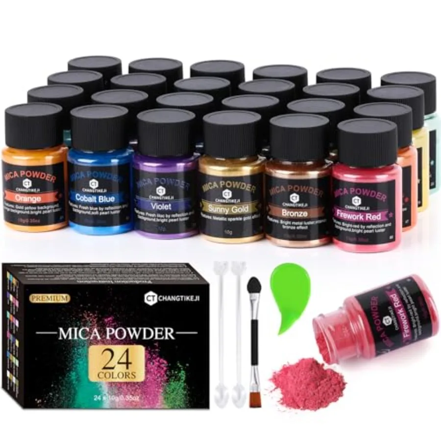 

Mica Powder 24 Colors - 10g/Bottle of Natural Pigment Powder for Epoxy Resin Soap Making Candle MakingLip Gloss Car Freshies Dy