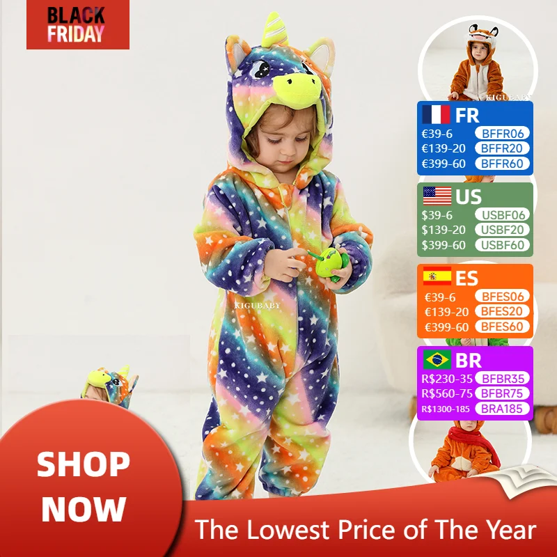 Unicorn Anime Cosplay Costumes Baby Romper Animal Cartoon Jumpsuit for Infant Baby Halloween Christmas Girls Boy Hooded Pajamas