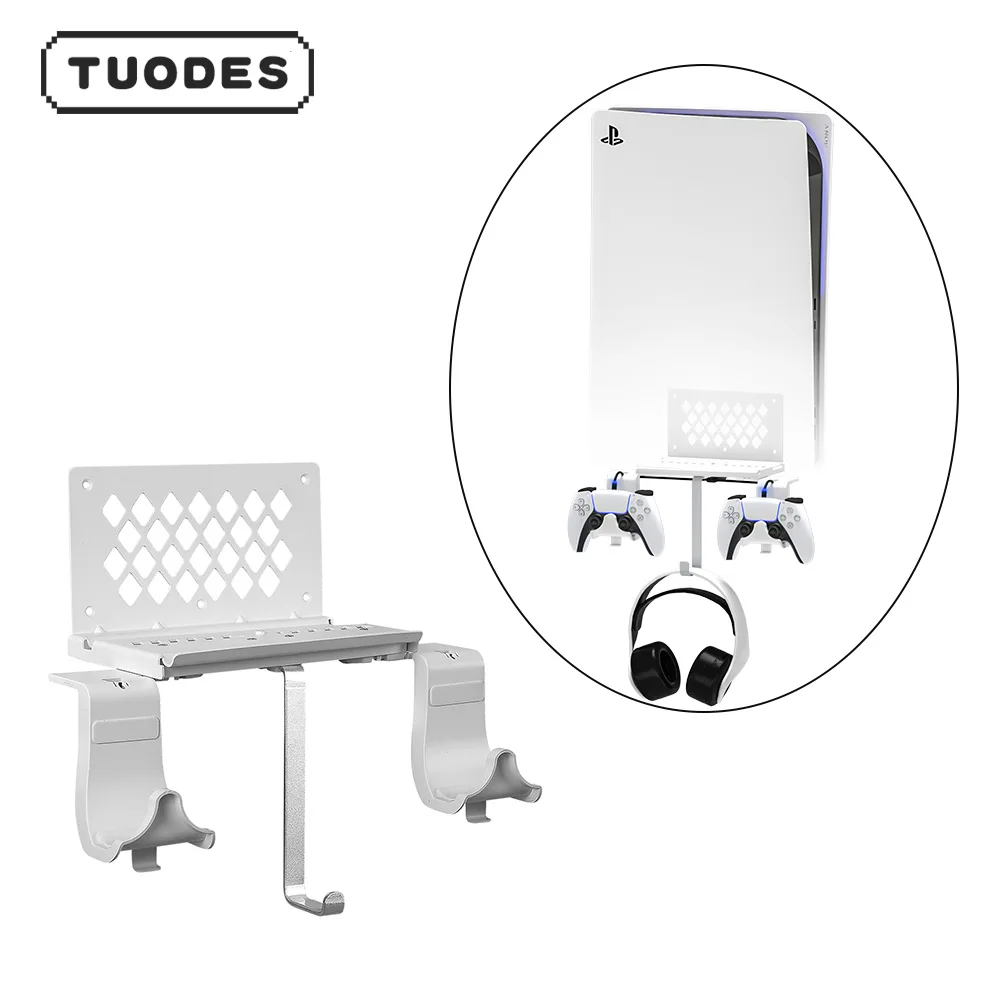 

Tuodes Wall Mount Metal Bracket Stand Base with Controller Holder Wall Hanging Stand For PS5 Digital and Disc Edition