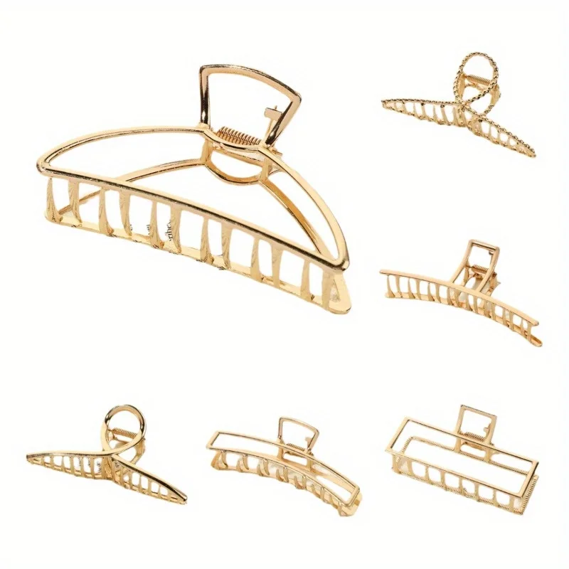

Simple Geometric Hollow Alloy Hair Clip, Large Shark Clip, Back of The Head Hair Clip, Electroplated Metal Hairpin Headdress