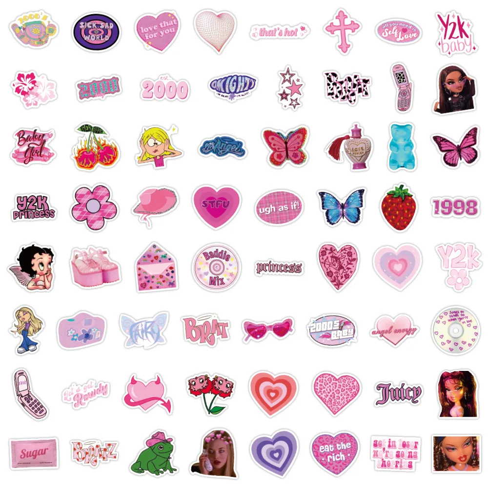 60PCS Phone Case Y2K Millennium Style Trend Stickers Cute Aesthetic Decal Diary Motorcycle Laptop Scrapbook Toy Sticker image 4