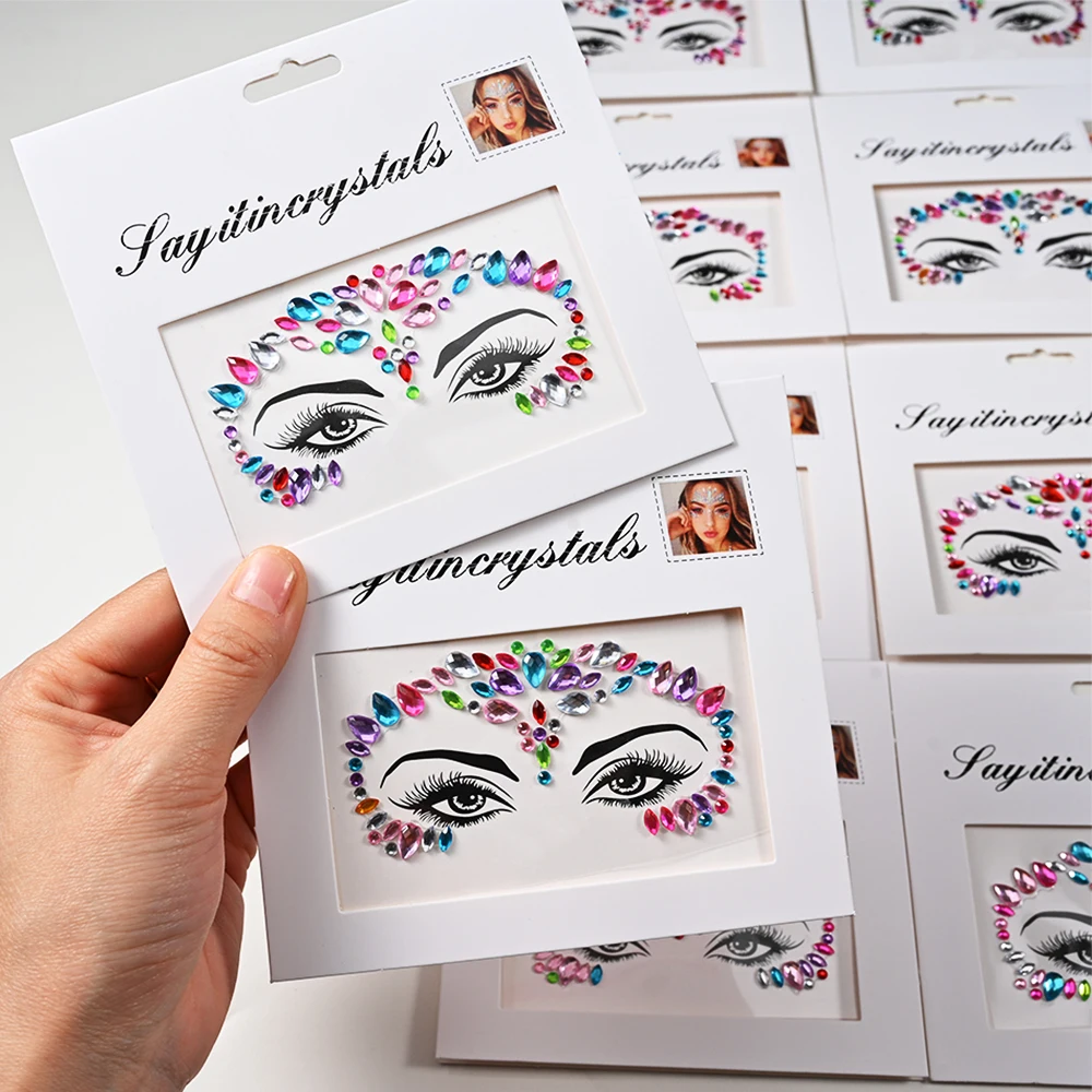 3D Crystal Rhinestone Face Tattoo Stickers - Girls Party Face Decorations with Diamond Temporary Tattoo Masquerade Face Sticker