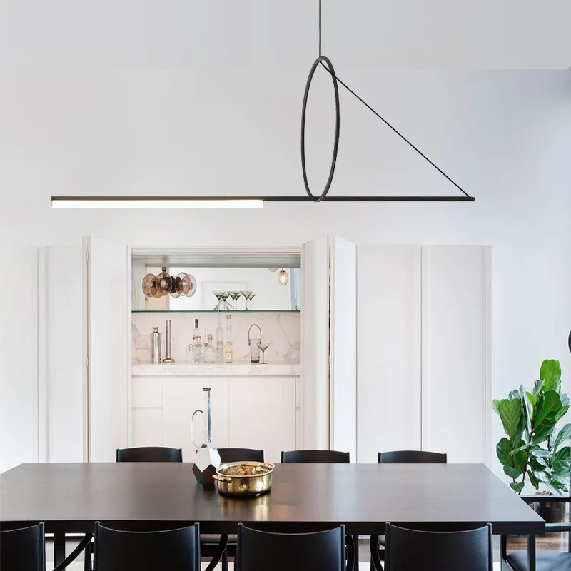 

Nordic LED Pendant Light Black Iron Line Strip Hanging Lamp for Dining Room Table Living Room Luminaria