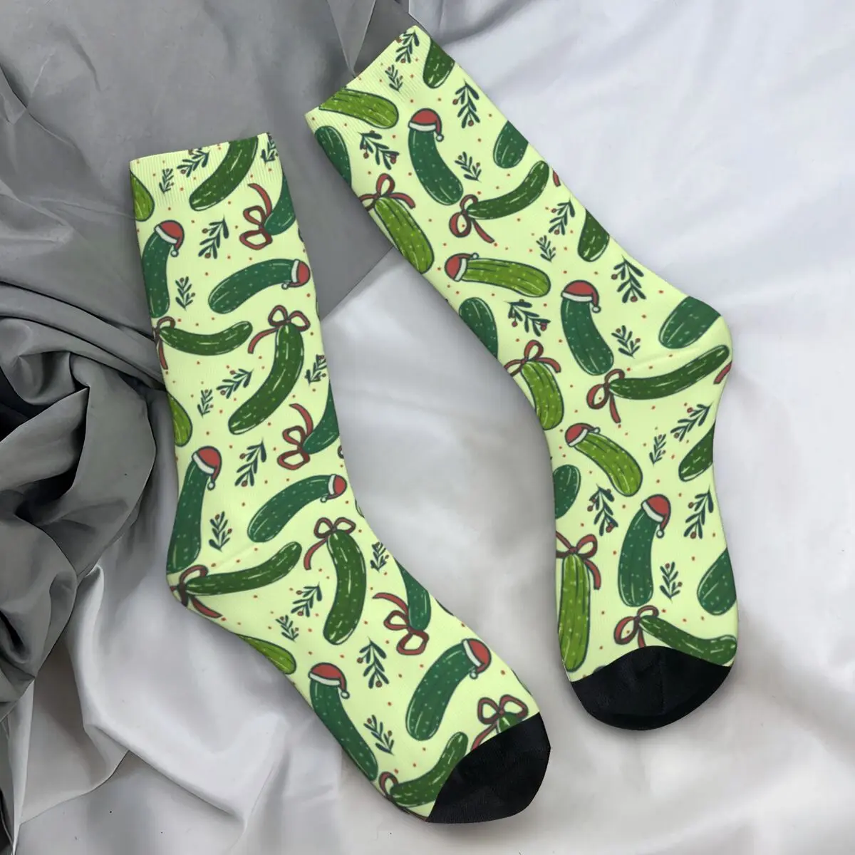 Quirky Festive Christmas Pickles Print Socks Kawaii Stockings Men's Quality Outdoor Sports Socks Winter Custom Anti-Slip Socks