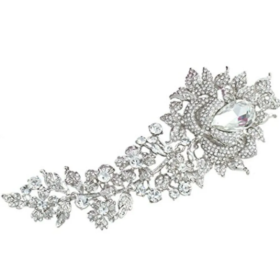 

Rhinestone Crystal 8 Inch Big Large Elegant Bridal Prom Rose Flower Bud Brooch for Women