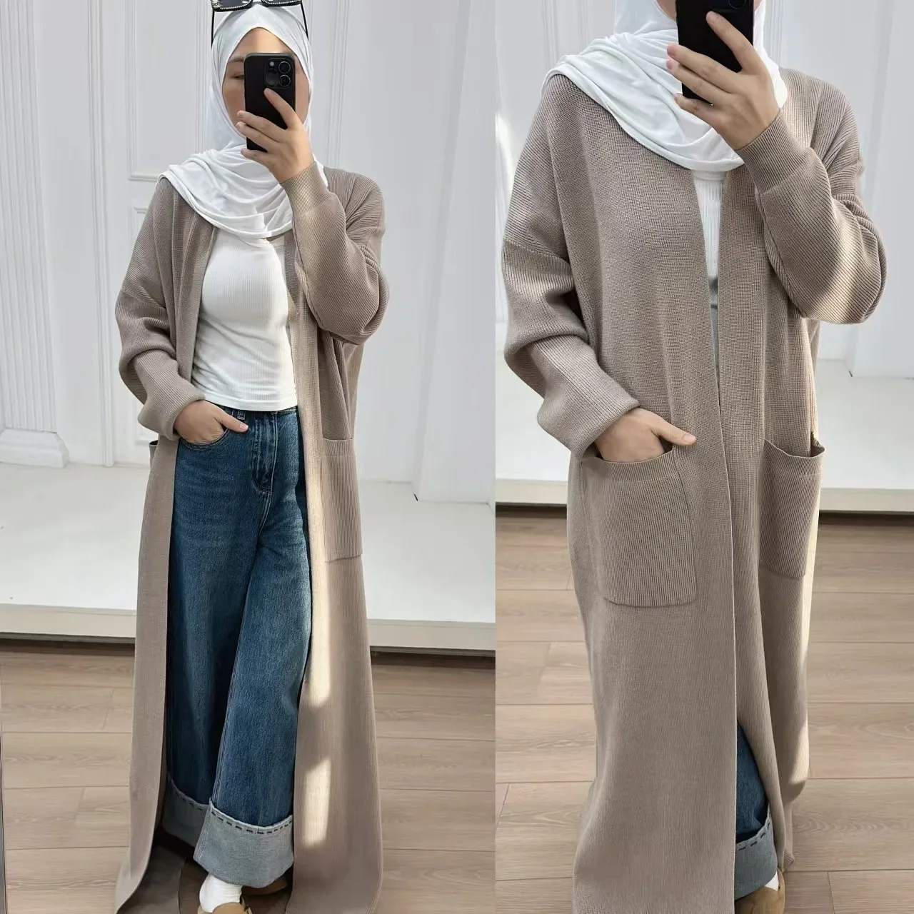 The 2024 New Style of Autumn and Winter Women's Clothing in Dubai and Turkey, Thickened Knitted Dress Cardigan Robes.
