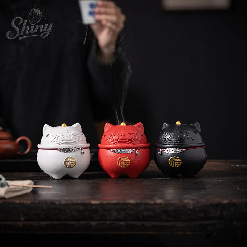 

Chinese Style Fortune Ceramic Incense Burner Waking Lion Home Indoor Incense Burner Home Decoration Ornaments Gift