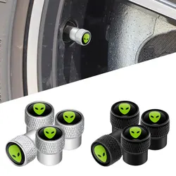 Creative 4Pcs Alien Avatars Head Car Wheel Tire Valve Caps Tyre Rim Stem Covers Airdust Waterproof For Motorcycles Truck Bikes