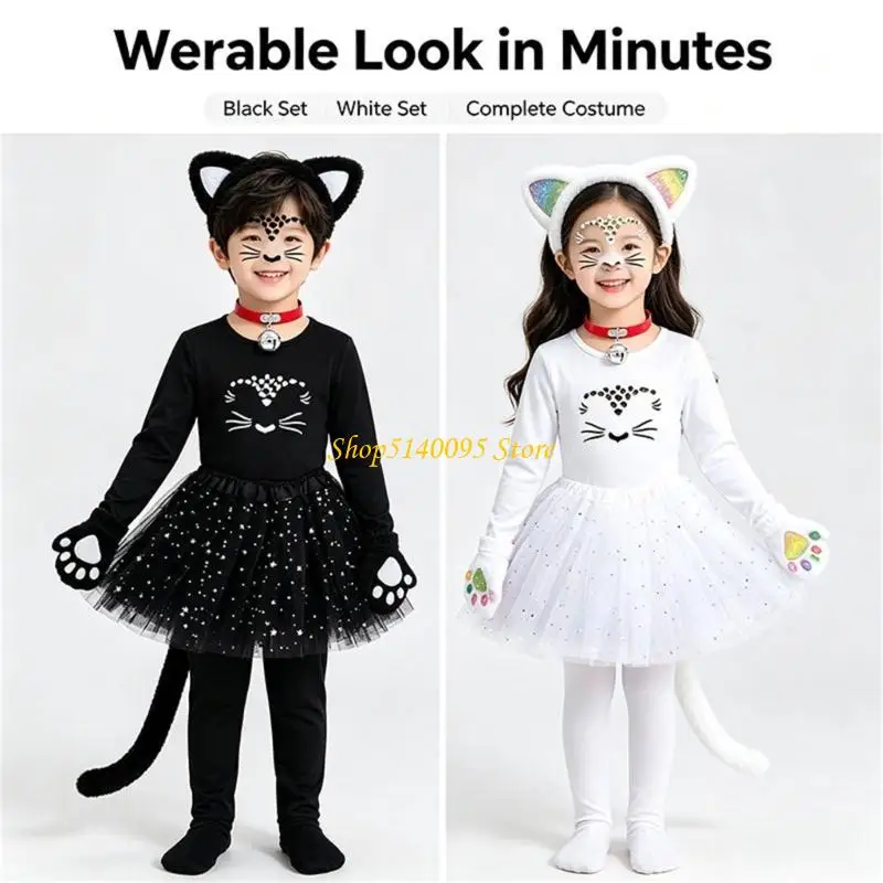 DXAE Halloween Cats Ear Headband Set for Adults and Kids, Plush Costume Hair Accessory, 2 Piece Dressing up Outfit Accent