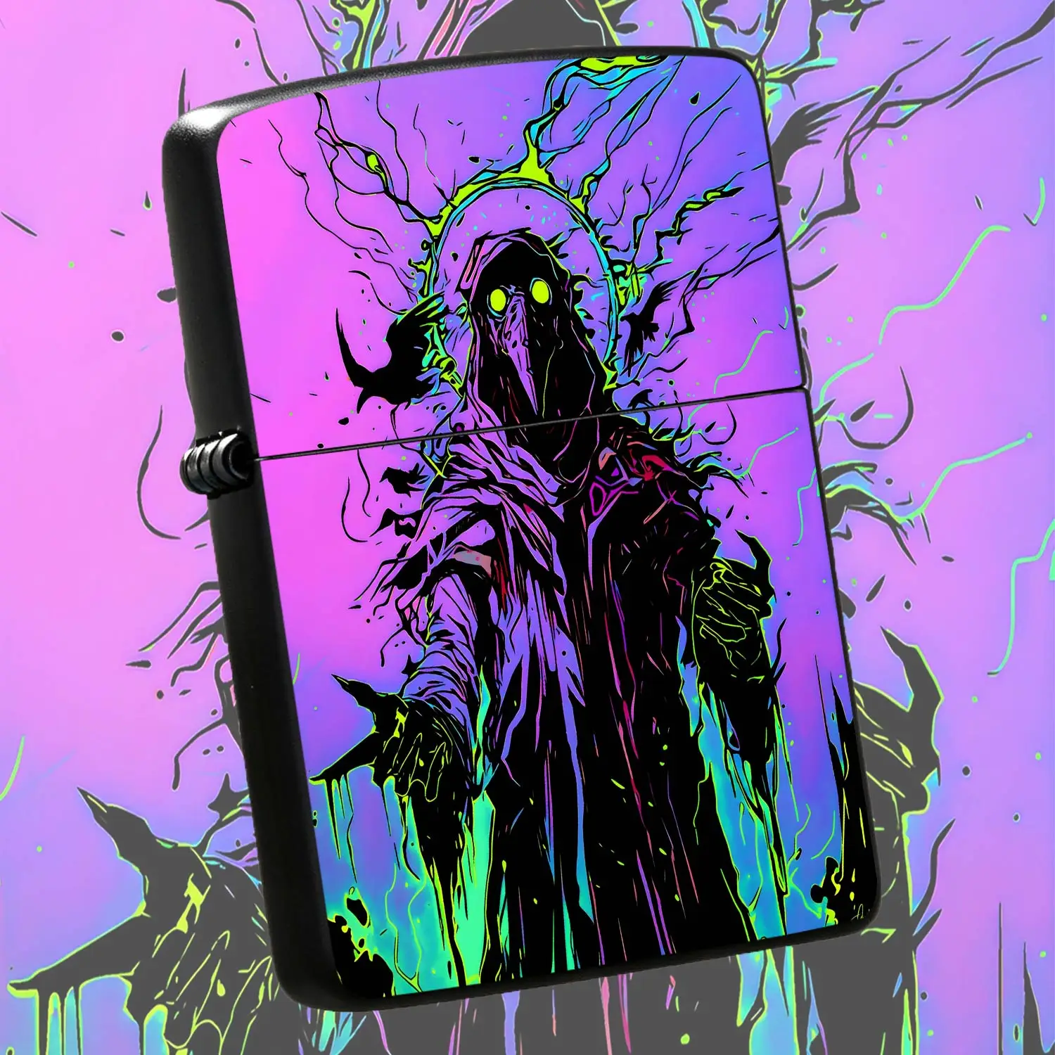 Cyber Neon Plague Messenger Themed Lighter, Trendy Art Illustration Design Portable Ignition Accessory, Ideal For Daily Commute Outdoor Camping Social Gatherings All Scenarios, Thoughtful Unique Trendy Practical Gift For Hobbyists And Frien