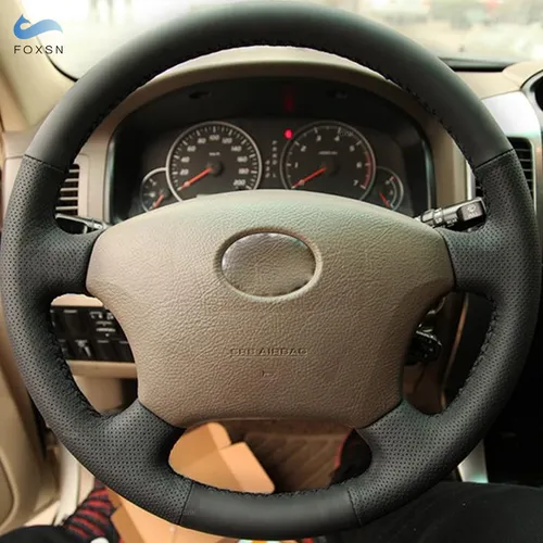 Para Toyota Land Cruiser Prado 120 Tacoma 4Runner Tundra Hilux Highlander Sequoia Sienna volante cubierta de cuero negro embellecedor