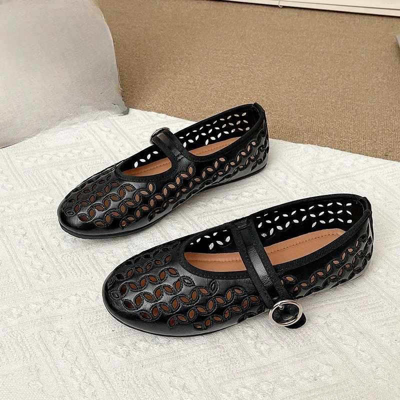 

Полые туфли Мэри Джейн, женские летние сандалии 2025, новые сандалии в стиле ретро на плоской подошве с ремешком