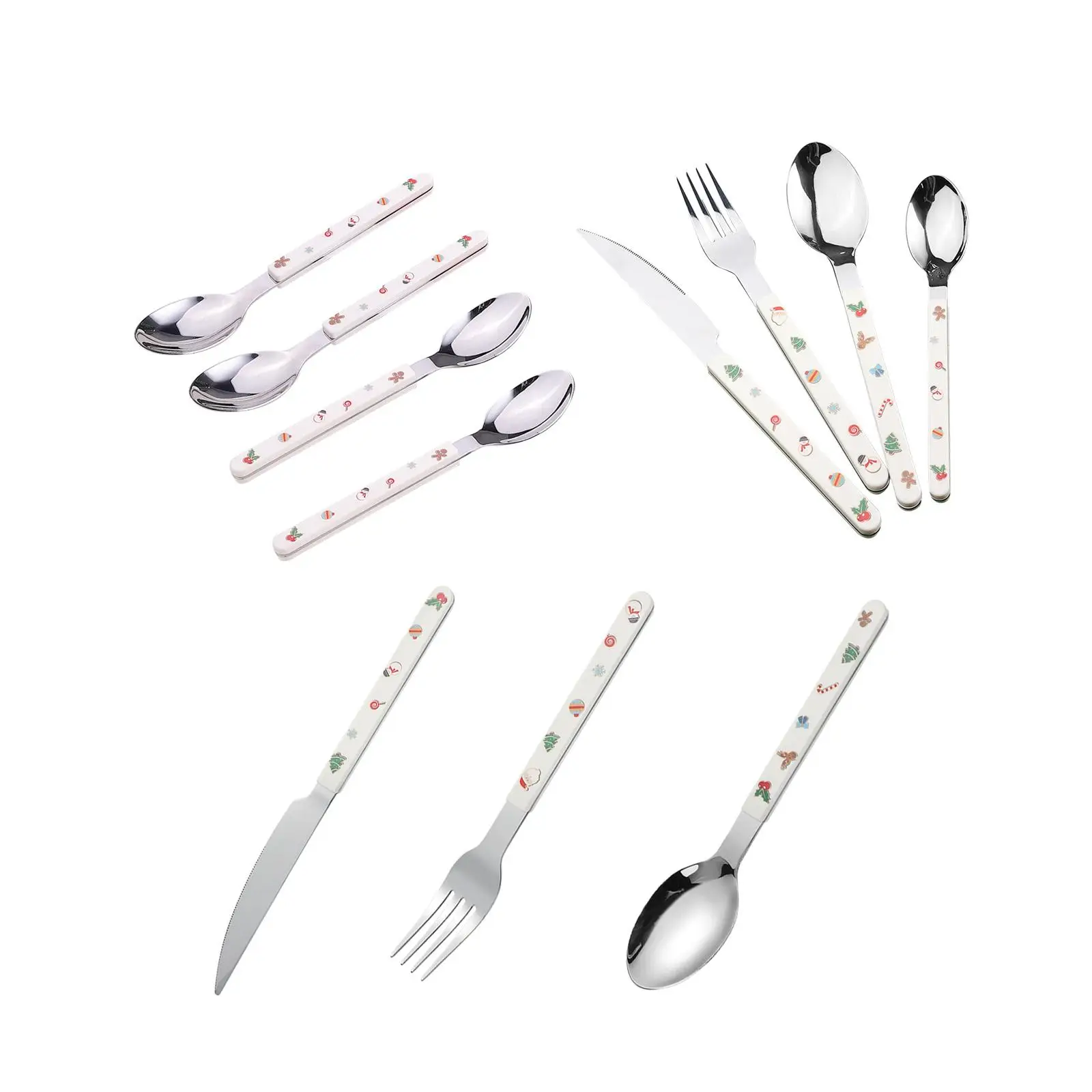 Christmas Flatware Xmas Cutlery Dessert Eating Utensils, Reusable, Stainless Steel Flatware Kitchen Utensil for Holiday