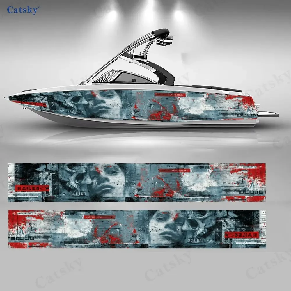 Digital Psychedelic Portrait Boat Sticker, PVC Waterproof Durable Vinyl Wrap Decals for Fishing Boat, Durable and Stylish Design