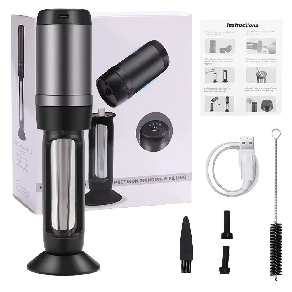 

2 In 1 Portable Electric Dry Herb Grass Grinder Cone Paper Funnel Machine kit For Cutting Tobacco Pipes Smoking Accessories ﻿