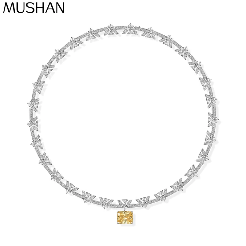 

MS Luxury Jewelry Yellow Diamond Necklace 925 Silver Star High Style High End Feeling Lady Luxury Evening Collar Bone Chain