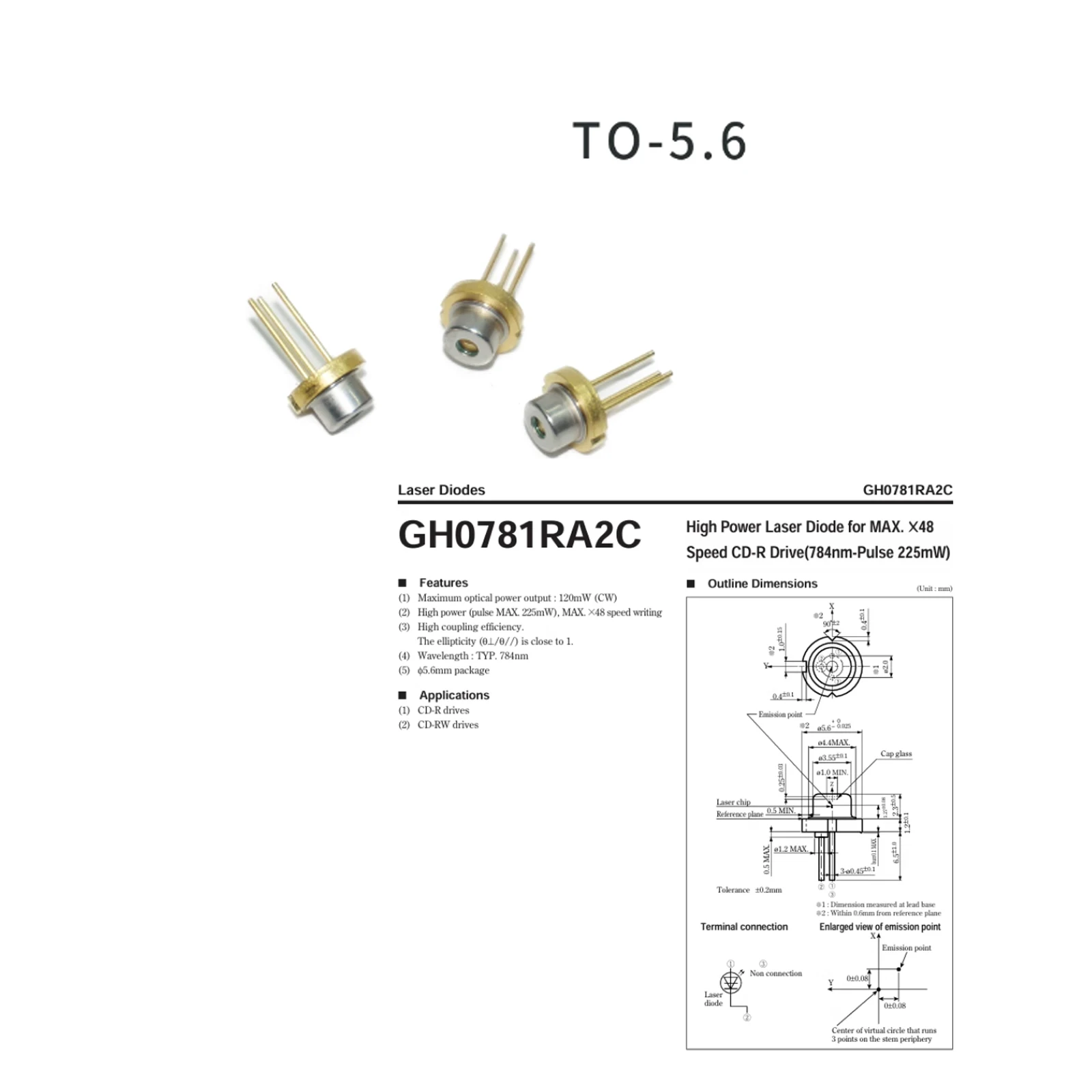 

3pcs New 780nm 120mw Sharp Laser Diode GH0782RA2CD Laser Tube 784nm 200mw Single Mode High Power Optical Component