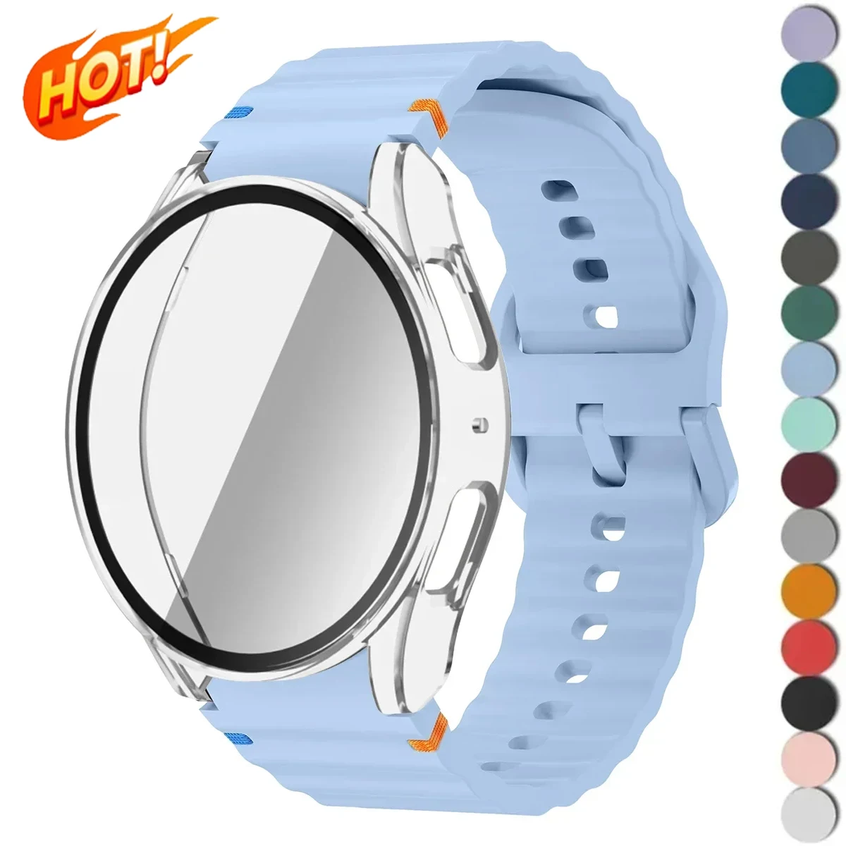 Case+Strap for Samsung Galaxy Watch 7/6 40/44mm Silicone Band Bracelet Tempered Glass Screen Film PC Case Protector Cover Bumper