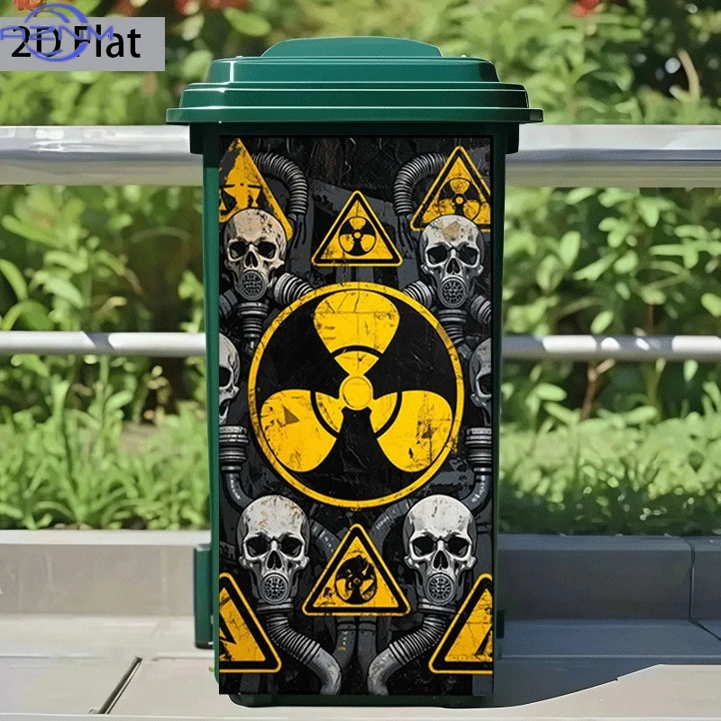 2D Flat Printing 1pc Trash Can Sticker 14.57×32.28inch Nuclear Contamination Warning Graphic Themed Design Self-Adhesive Wall
