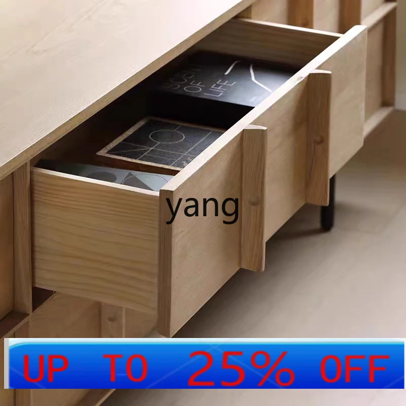 

CX Nordic solid wood six-pump TV cabinet, living room against the wall storage cabinet, wabi sandy wind sofa side cabinet