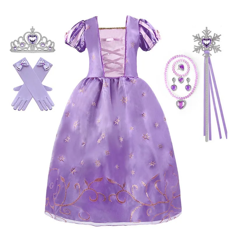 Robe de princesse Disney pour filles, cosplay pour enfants, cendrillon, blanche neige, aurore, raiponce, costume d'Halloween, robes de fête d'anniversaire pour enfants