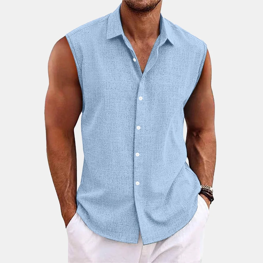 

Men's Summer Short Sleeve Shirt Casual Solid Color Beach Top with Collar Lightweight Breathable Casual Button Up Shirts for Men