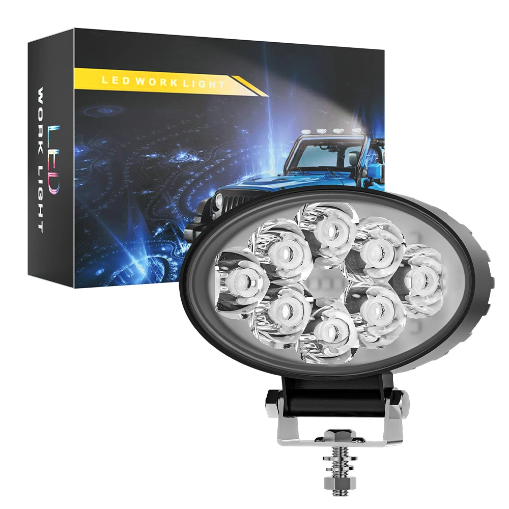 Car LED Work Light 8 LED 3030 SMD Super Bright  Oval Flood Spot 6500K DC 12-24 Volts Spotlights Truck 4x4 4WD Off Road