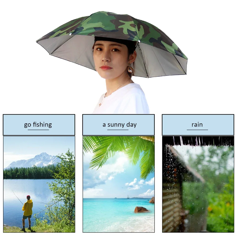 Portable Rain Hat Outdoor Folding Umbrella Fishing Sun Shade Anti-UV Camping Fishing Headwear Cap Beach Head Hats Accessory