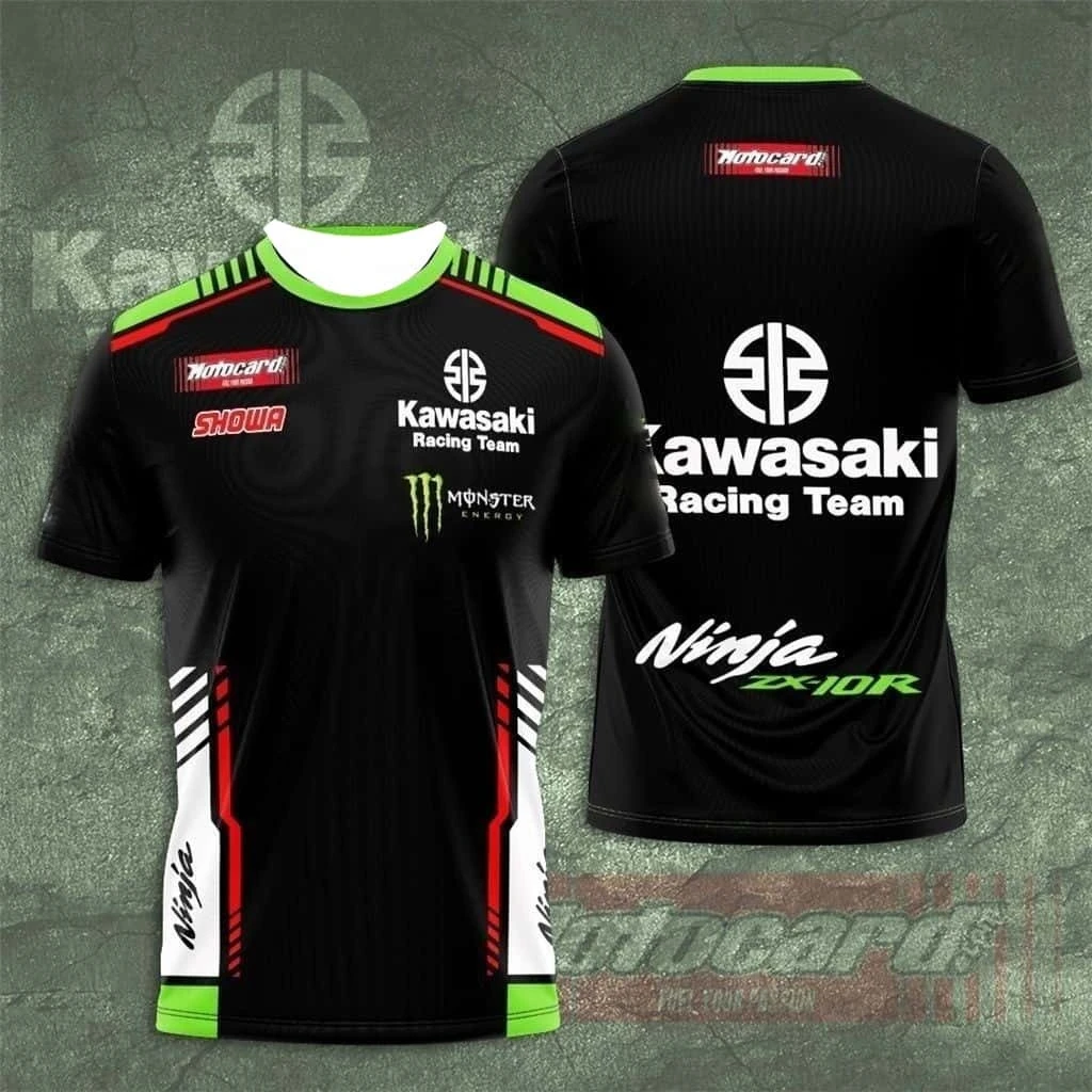 

Новая мужская футболка Kawasaki Motorcycle Racing Team, летняя одежда большого размера с короткими рукавами, новинка 2025 года, модная футболка, топ