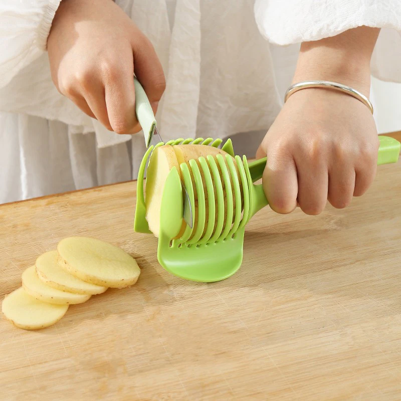 Kitchen Gadgets Handy Plastic Onion Rack Potato Tomato Slicer Vegetable Fruit Cutter Safe Cooking Tools Accessories