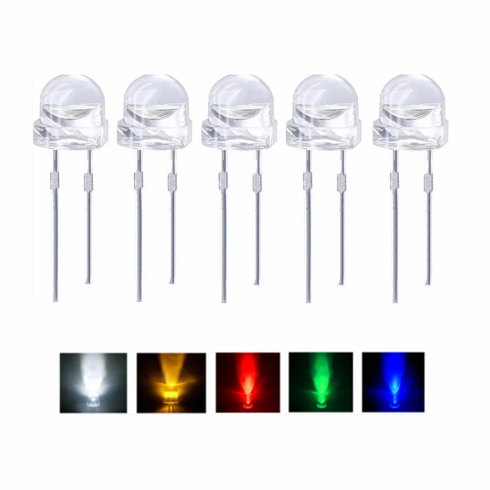 100Pcs 5mm Straw Hat LED Diode Super Bright White/Red/Yellow/Green/Blue Light Emitting Diodes Bulb Lamps Diy Electronic Kit