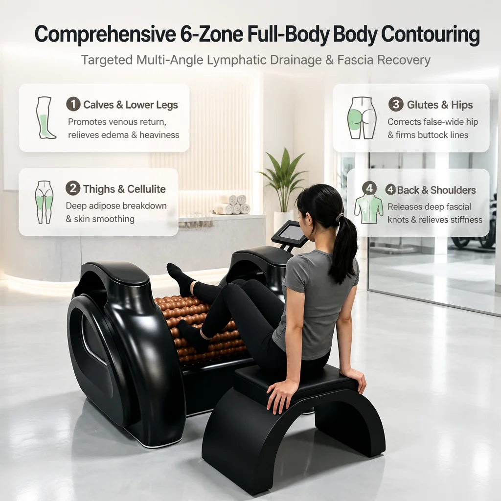 Commercial Grade Wooden Roll Shaper Machine Full Body Slimming Cellulite Massage Equipment With 10 Inch Screen