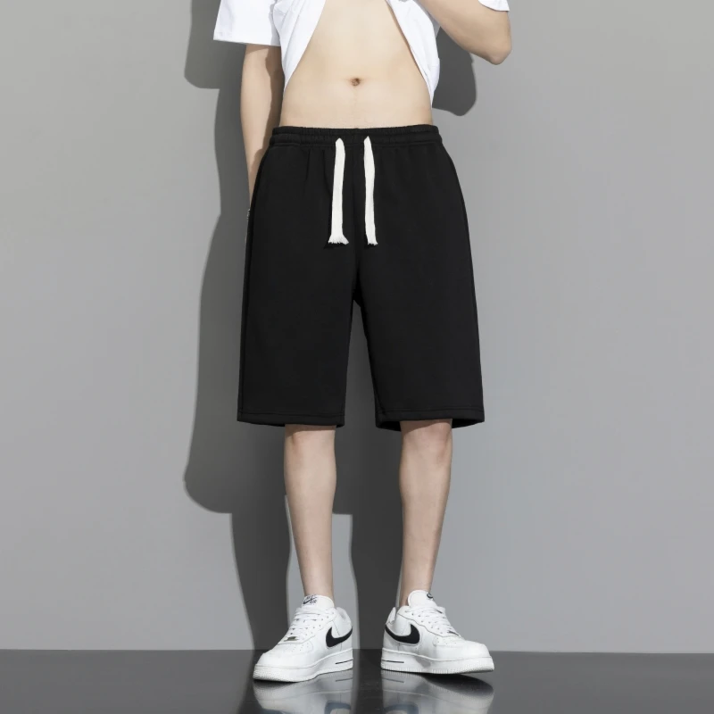 

ey Baskeall orts Men's Summer New Sle Dstring Elastic Waist Student Casual Five-Quarter Length Polyester Fiber