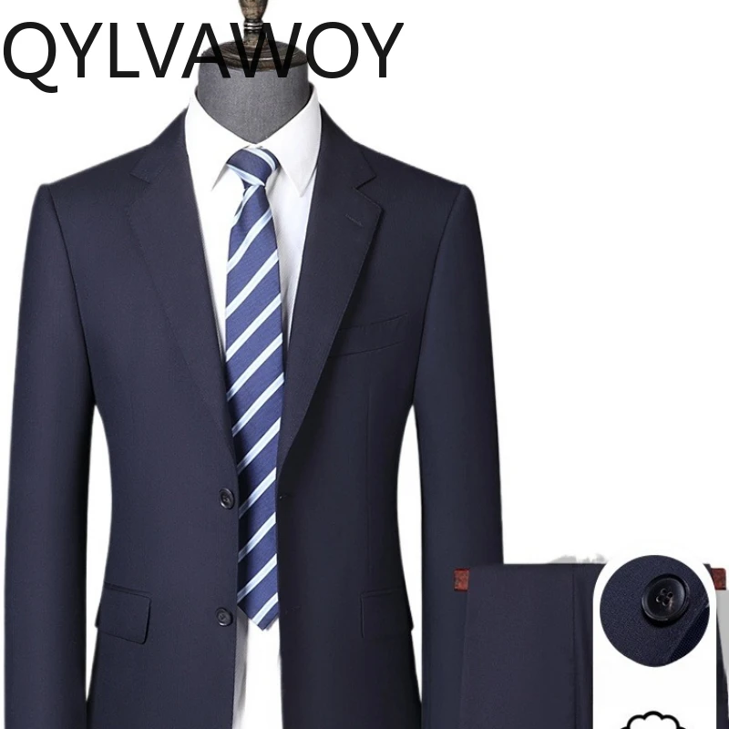 

QYLVAWOY, 100% камвольная шерсть, 2025 г., мужской комплект, деловой деловой костюм, куртка, брюки, комплект из двух предметов, trajes para hombre LJ2905