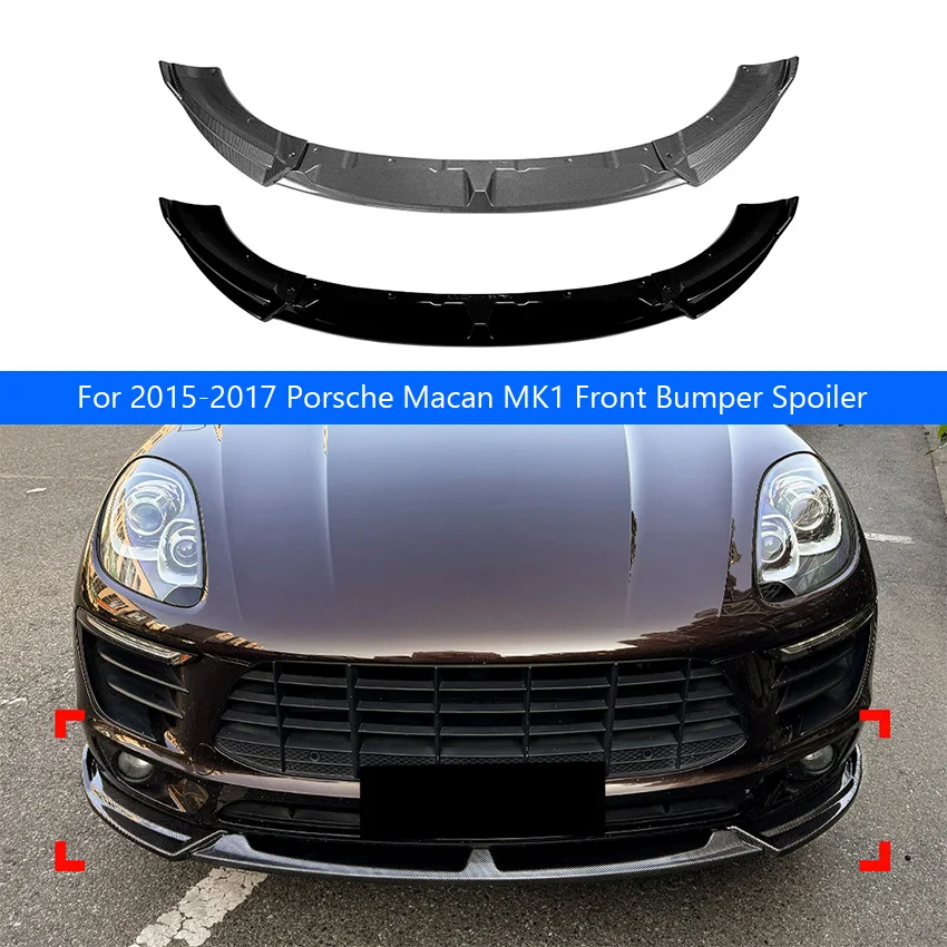 For 2015-2017 Porsche Macan MK1 Pre‑Facelift 3Piece Front Bumper Lip Splitter Spoile Front Chin Lip Body Kit Car Exterior