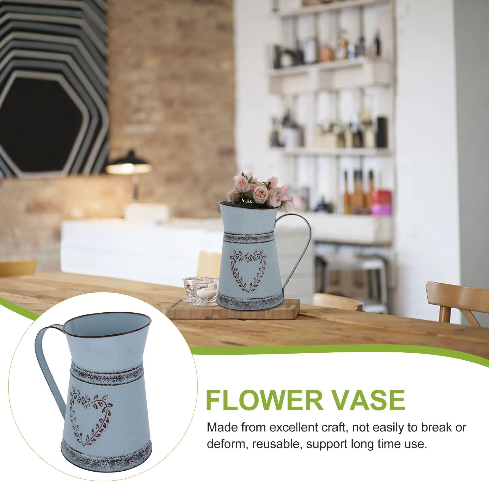 

Heart-shaped Flower Arranging Device Floral Arrangement Pot Bucket Bouquets Vase Metal Galvanized Sheet Farmhouse Decor Kettle