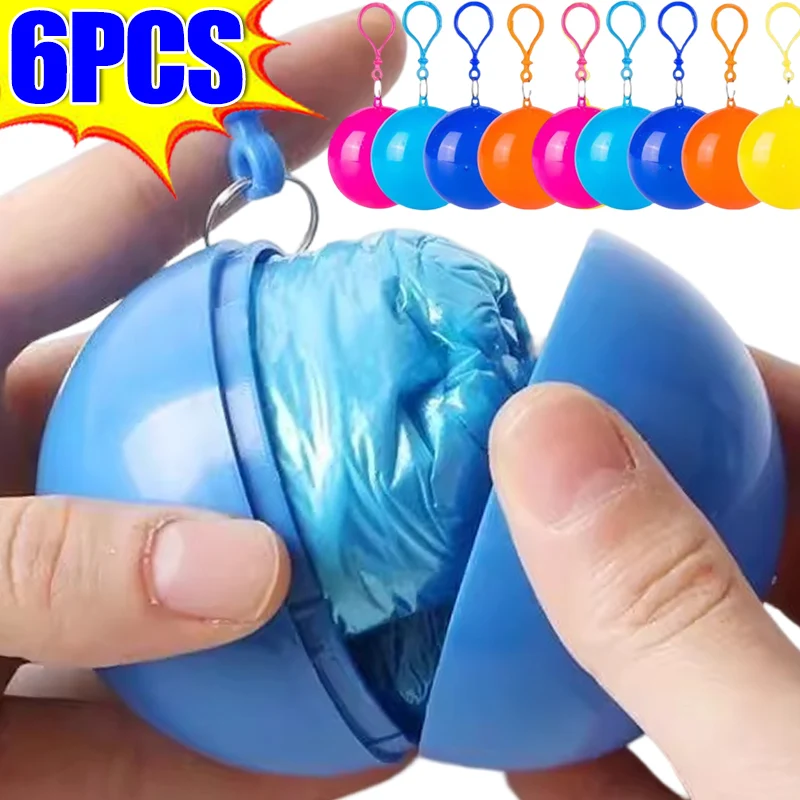 Chubasqueros desechables de 6/1 piezas para exteriores, abrigos de emergencia para acampar, poncho de lluvia impermeable, capa portátil, llavero, bolas