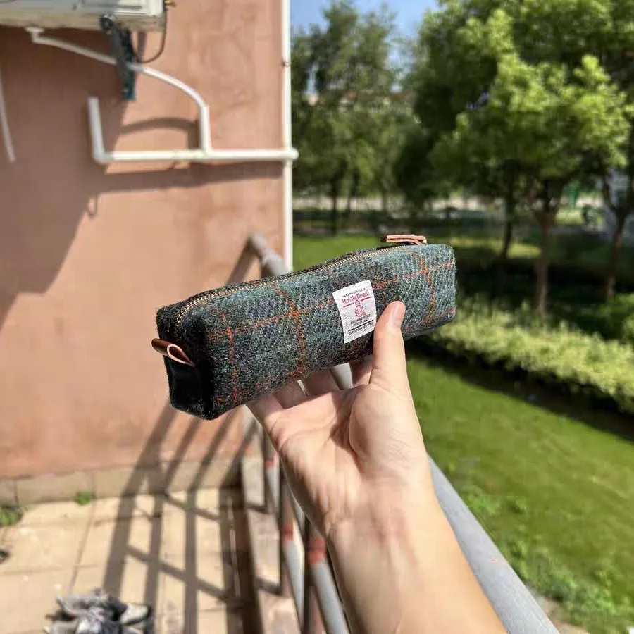 Harristweed Harris Tweed Fabric Pencil Case, Original Handmade Large Capacity Minimalist Stationery Bag 20X5.5X4CM