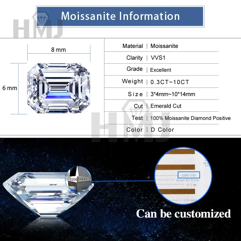 Factory Sale Moissanite Stone Emerald Cut Super White D Color with GRA Certificate DIY Beads for Jewelry Making