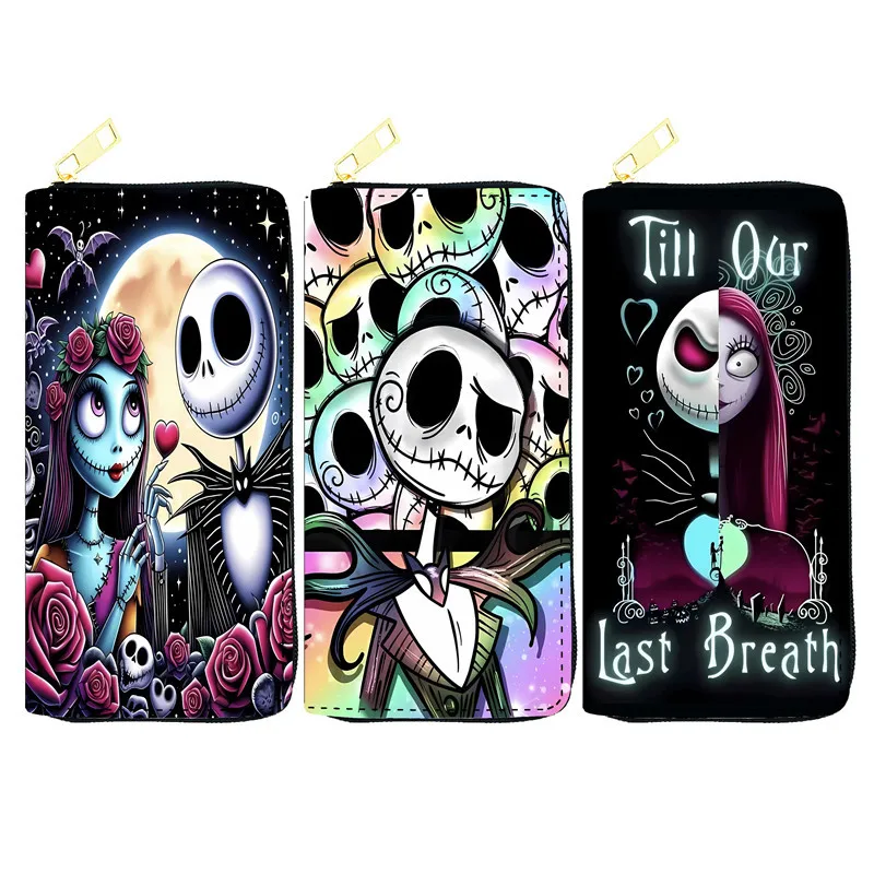 New Disney Cartoon Nightmare Before Christmas PU Zipper Wallet Jack Skellington Money Bag Card Holder Women Surprise Gifts