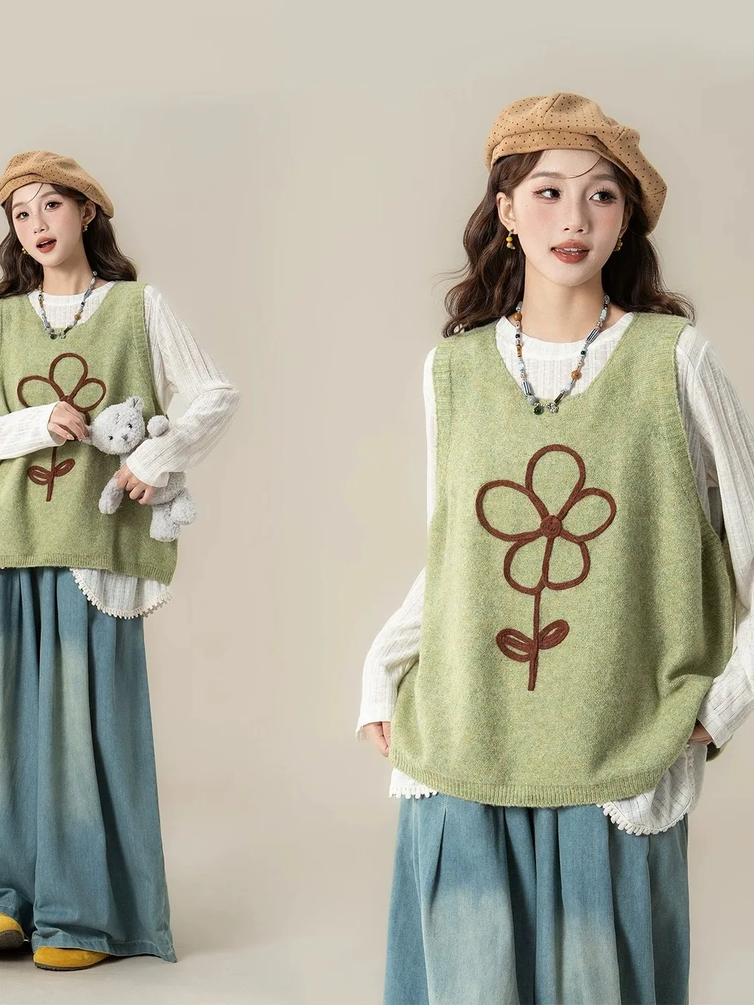 Long Sleeve Embroidered Shirt Women's Spring Autumn plus Size Overlap Color Block Floral Stitching Top Breathable Polyester B...