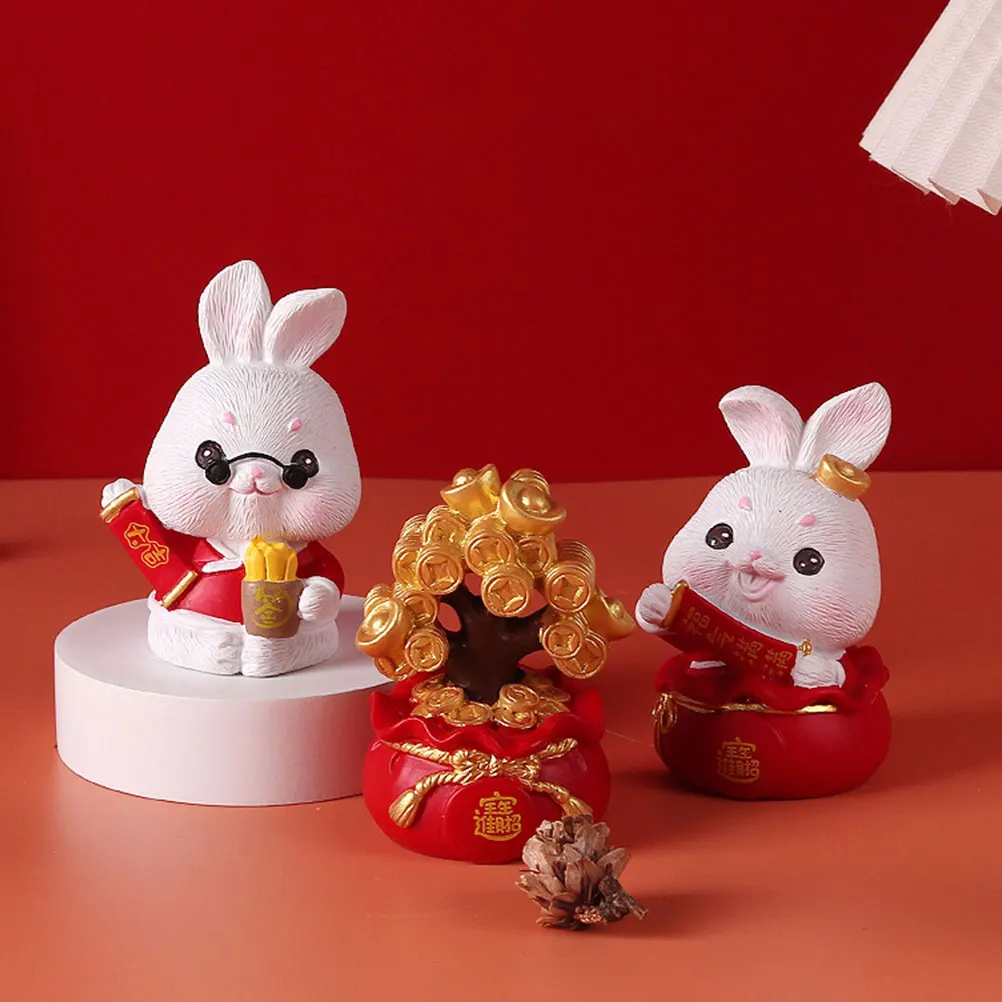 

Auspicious Rabbit Figurines Resin Bunny Decorations Zodiac Cartoon Rabbit Statue Home Garden Decor Mini L New Year