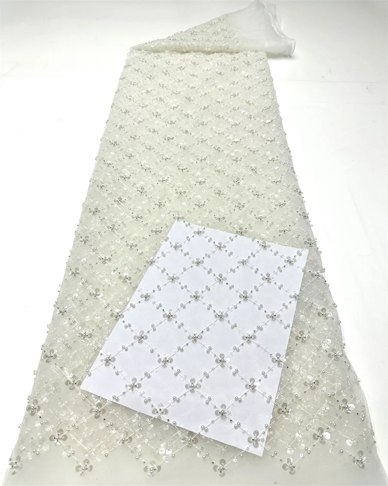 

Luxury African Beaded 2026 High Quality Nigerian Sequins With Pearl Lace French Tulle Lace Fabric For Party Dress Sewing