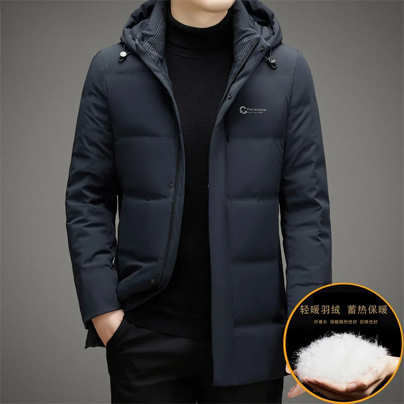 Down jacket men's winter white duck down medium and long thickened casual new graphene hooded down jacket