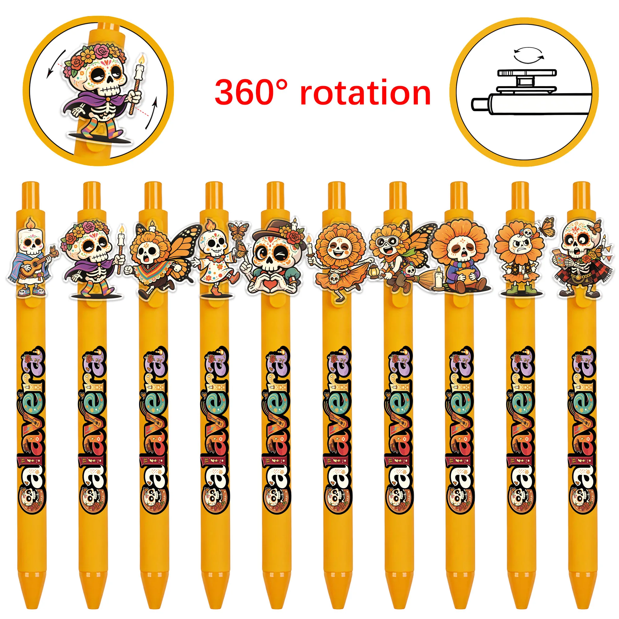 12Pcs Skull Theme Ballpoint Pens, Smooth Writing, Suitable for Journaling, Easy to Use in the Office, Random Patterns