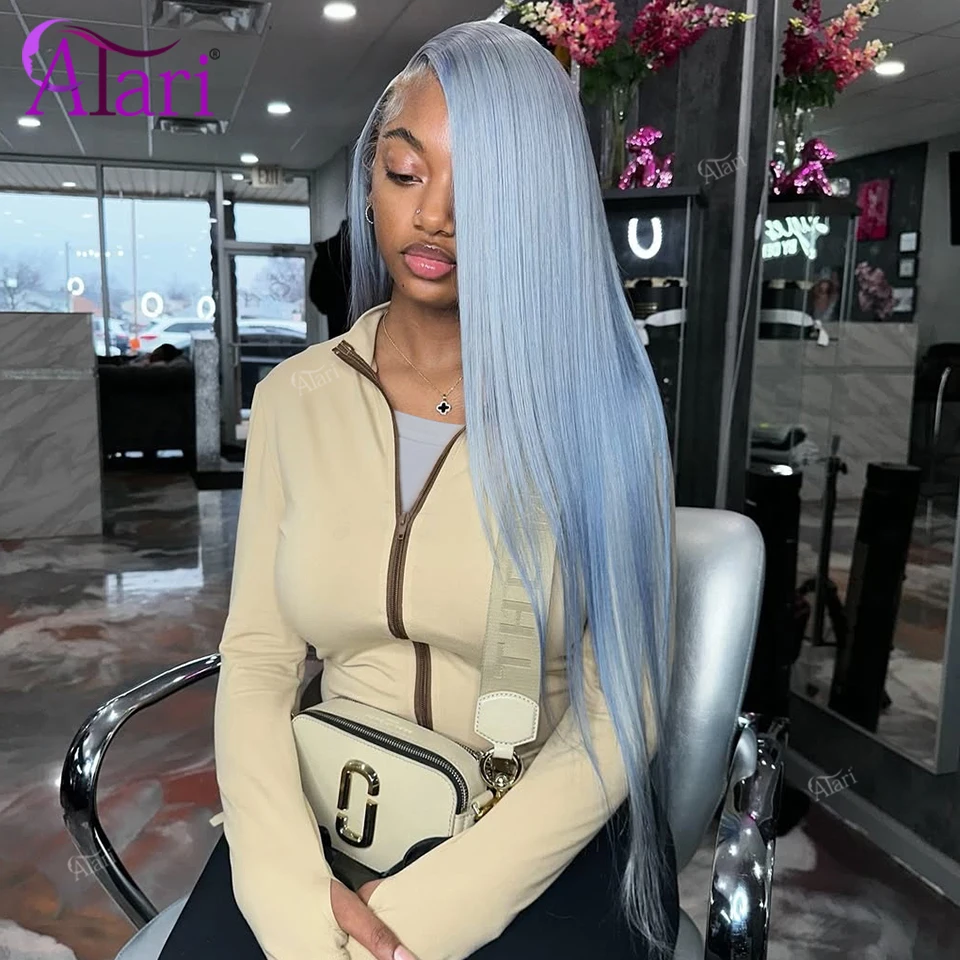 

Glacier Blue Straight Human Hair Wigs Transparent 13x6 13x4 Lace Frontal Remy Hair Wig Pre Plucked Light Blue 613 Colored Wig